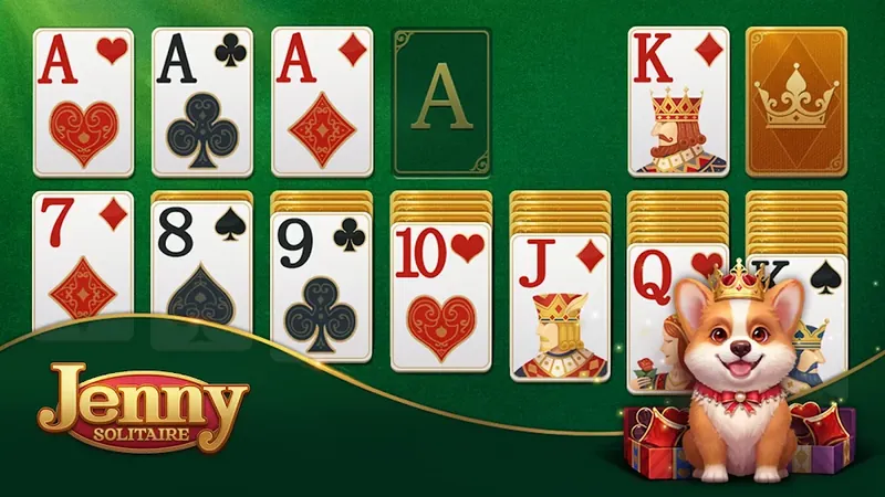 Jenny Solitaire gameplay: a klondike patience layout with large, high-contrast cards